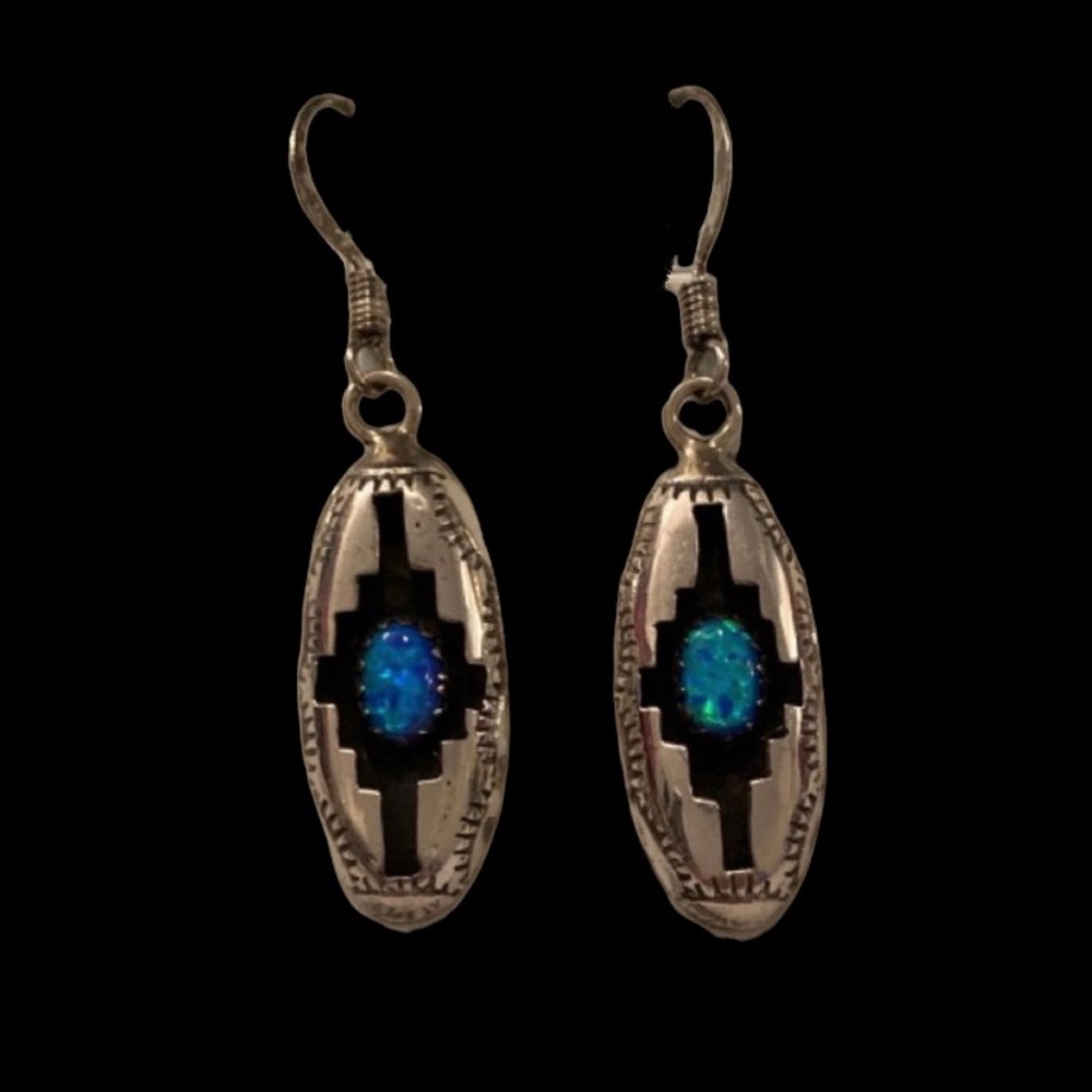 Navajo Handmade Sterling Silver Earrings w Opal